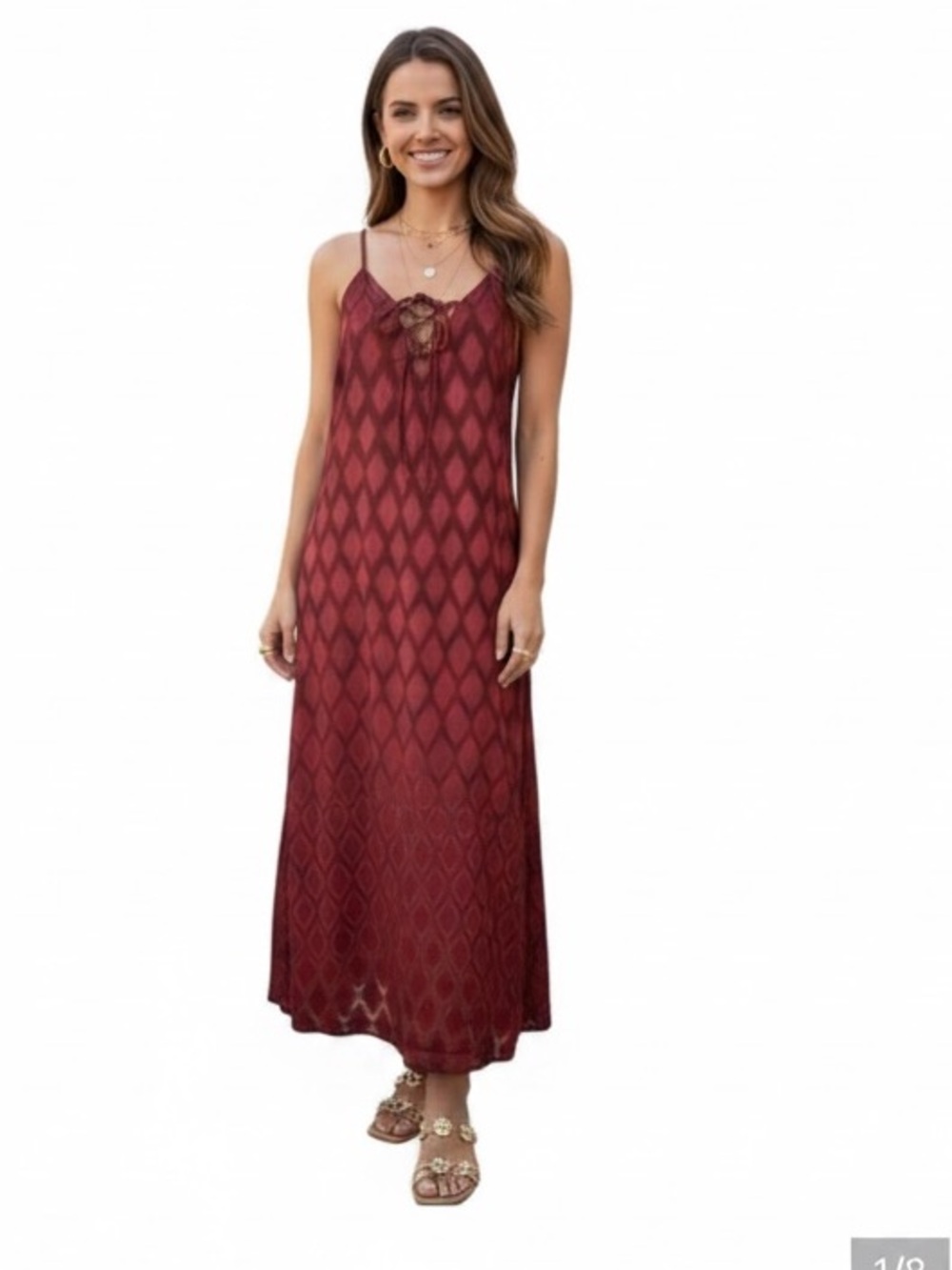 Band of the Free Lila Merlot Red Geometric Midi Slipdress New S